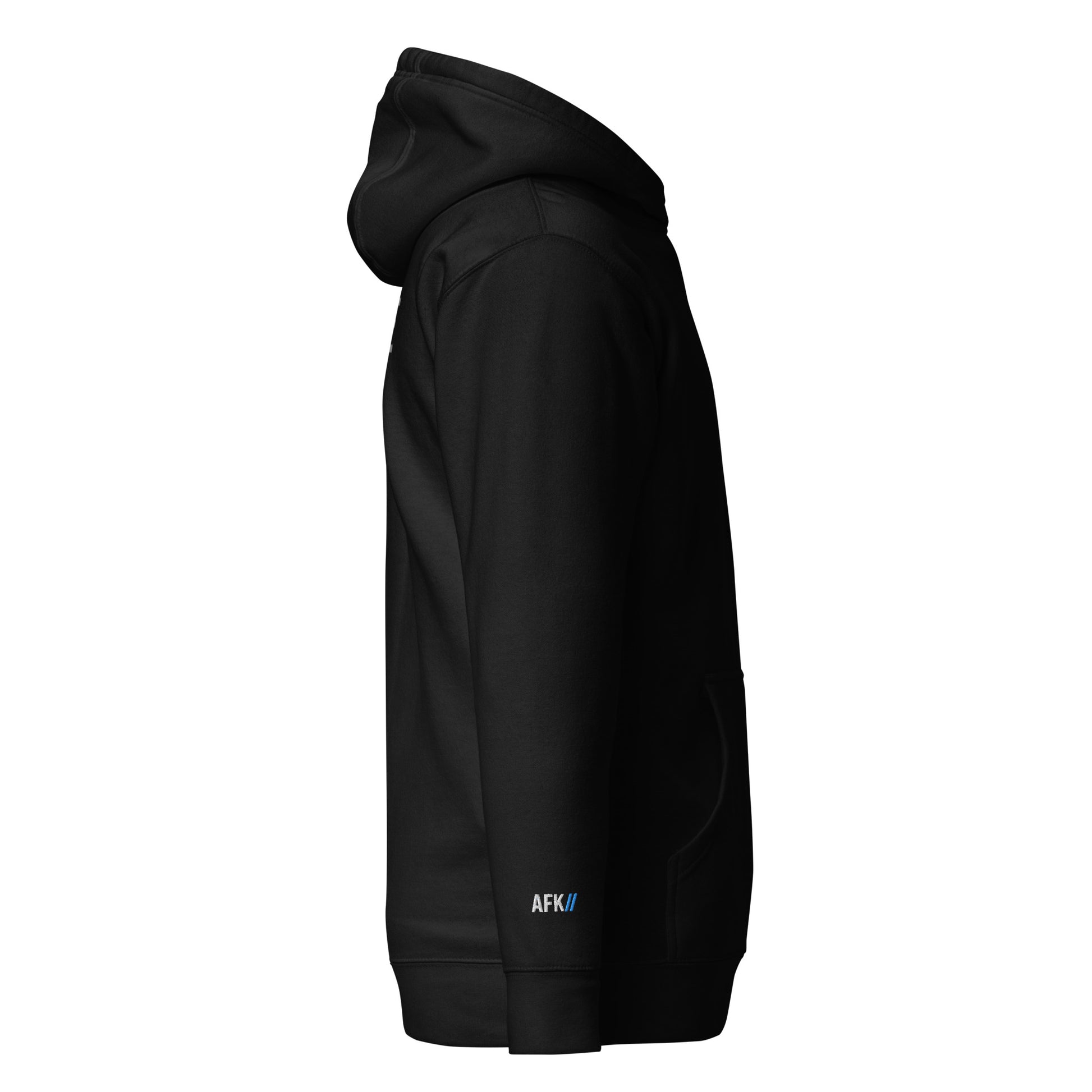 Side view of AFK SUPPLY Offline Mode Hoody black